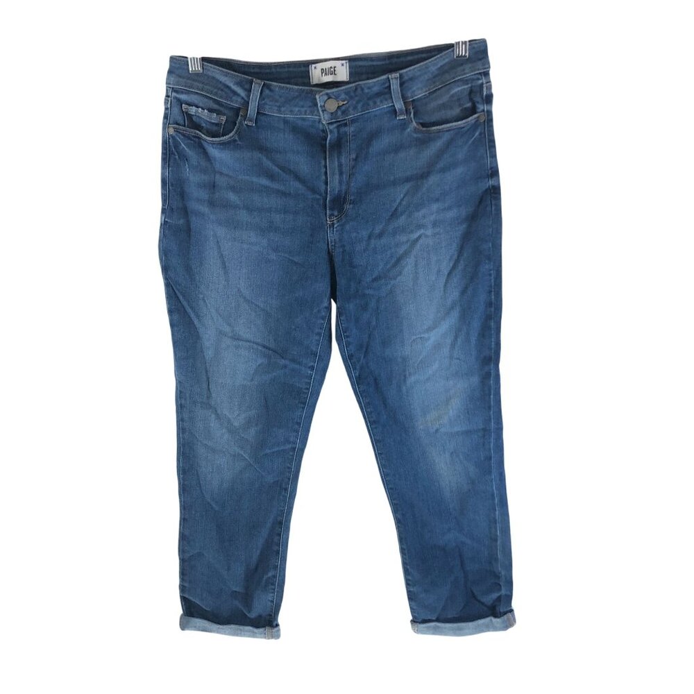 Paige Brigitte Womens Blue Denim Crop Cuffed Jeans Size 30